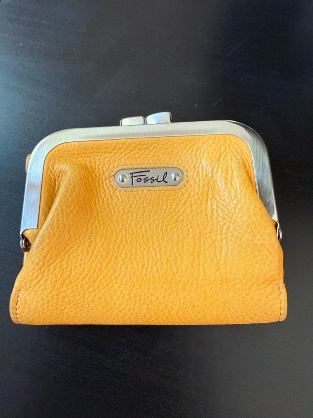 Fossil Yellow Pebbled Leather Kiss-Lock Coin Purse